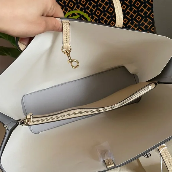 New, tory burch Blake center zip tote bag soft serve/bay gray - Picture 8 of 14